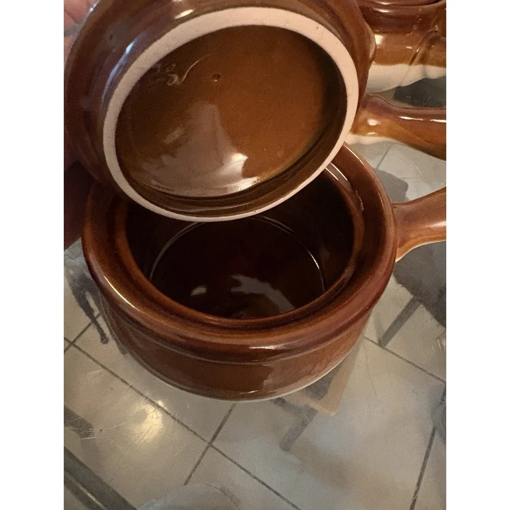 VTG Brown Drip Glaze Ceramic Soup Tureen Ladle Lid Bowls Ramekins Set Made China